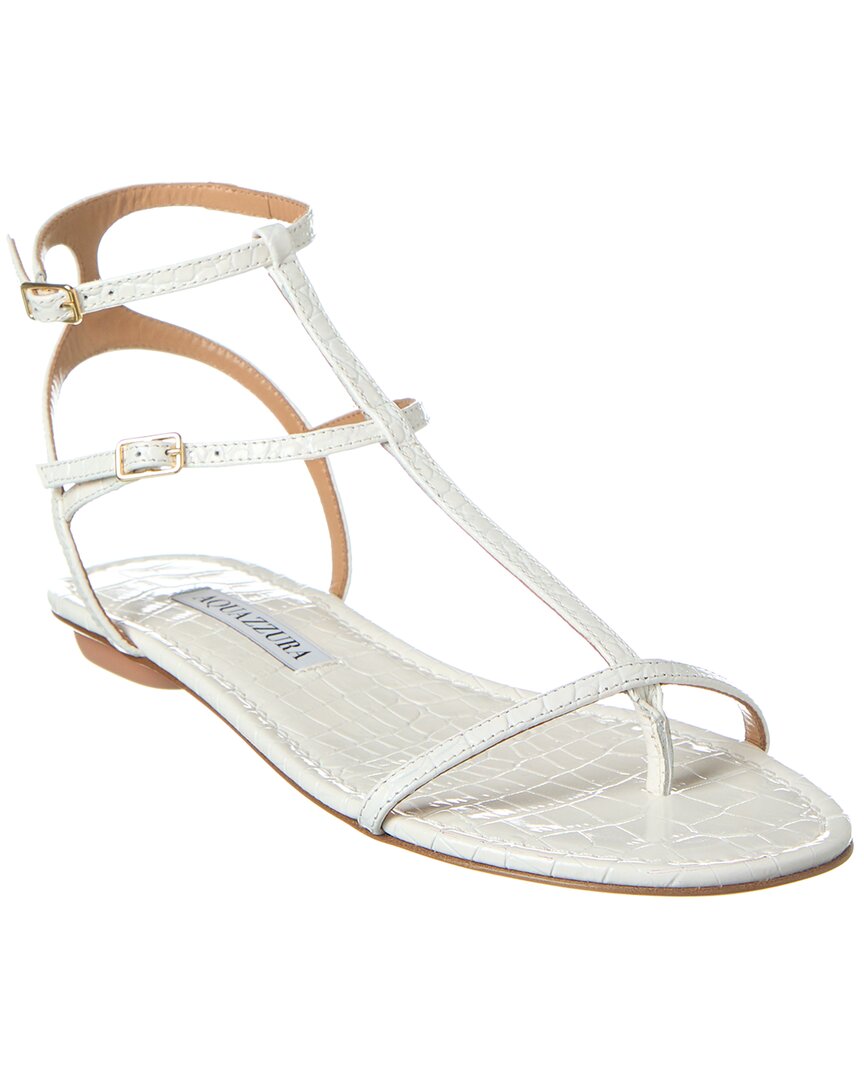 Aquazzura Ponza Croc-effect Leather Sandals In White