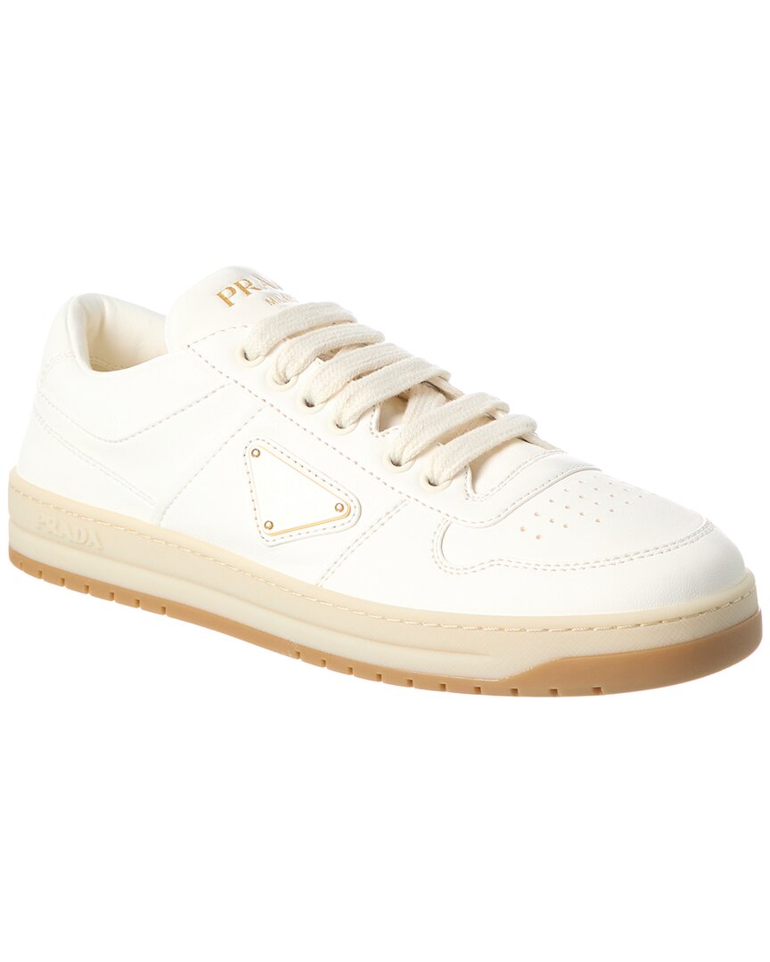 Shop Prada Downtown Leather Sneaker In White