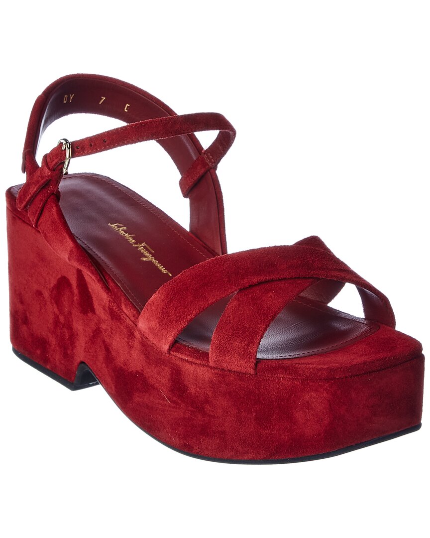 Shop Ferragamo Suede Platform Sandal In Red