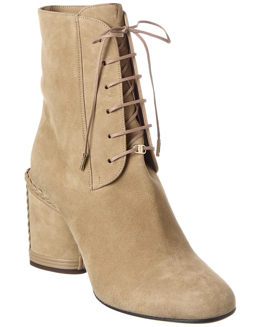 Ferragamo Chana Lace-up Suede Ankle Boots In Brown