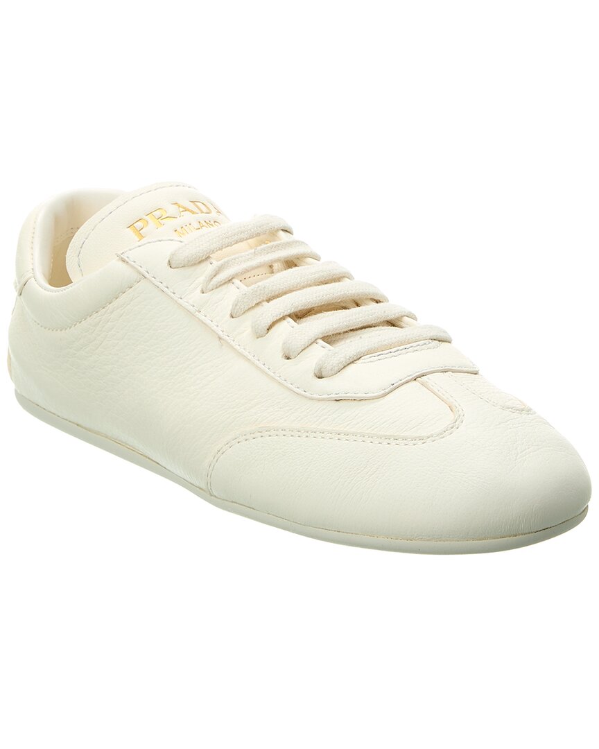 Shop Prada Buckskin Leather Sneaker In White