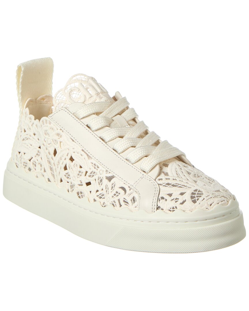 Shop Chloé Lauren Lace & Leather Sneaker In White