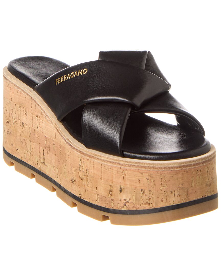 Shop Ferragamo Engracia Leather Wedge Sandal In Black