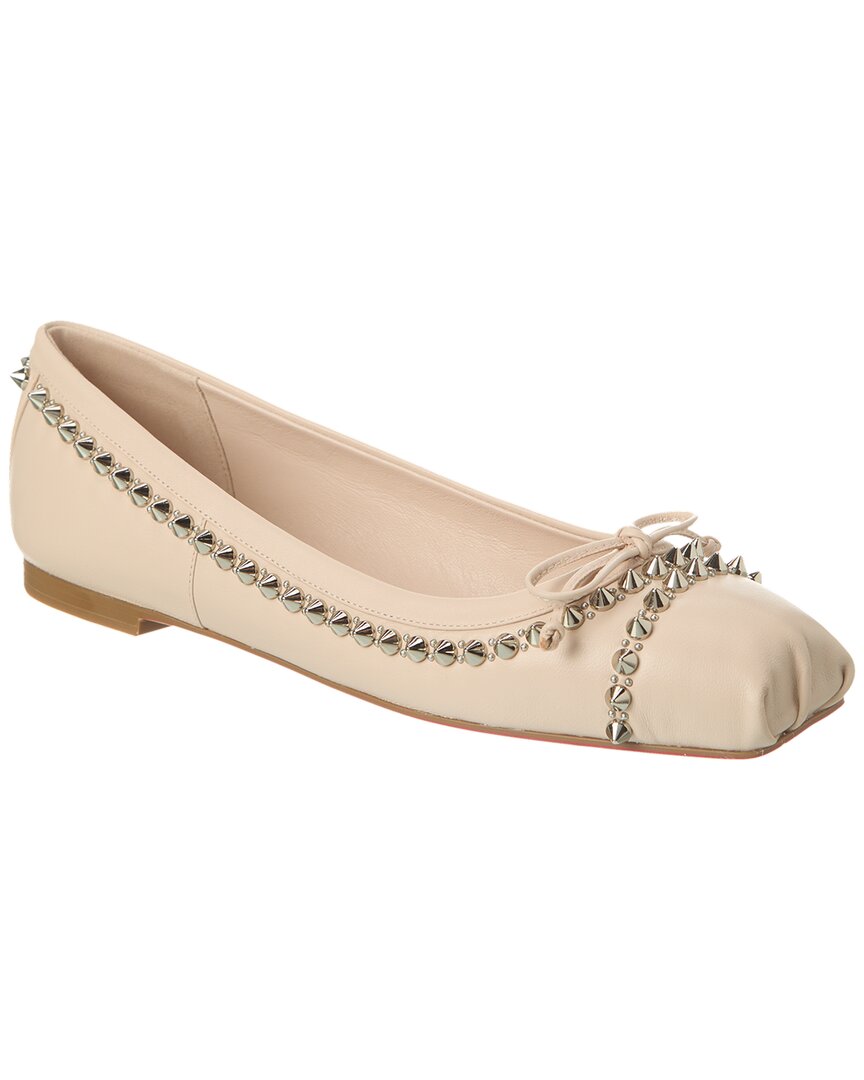 Shop Christian Louboutin Mamadrague Leather Flat In Beige