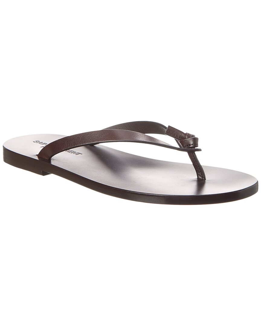 Shop Saint Laurent Laguna Leather Sandal In Brown