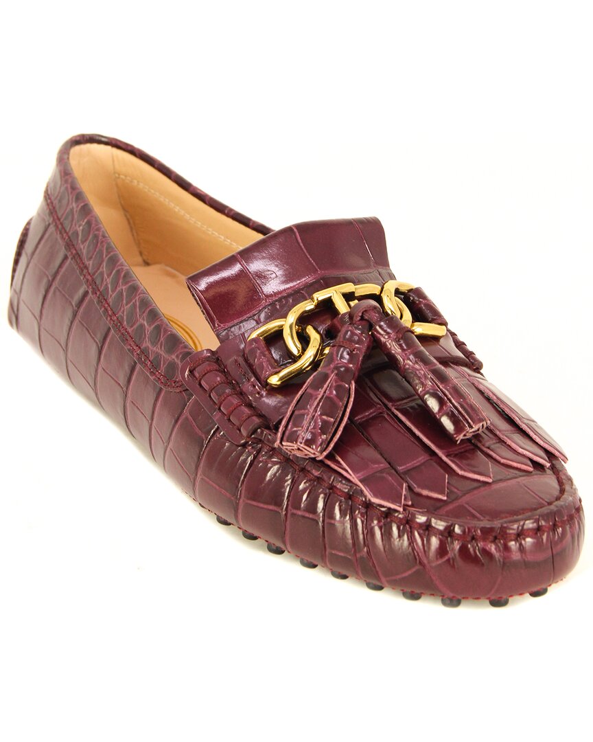 Shop Tod's Gommino Croc-embossed Leather Moccasin In Brown