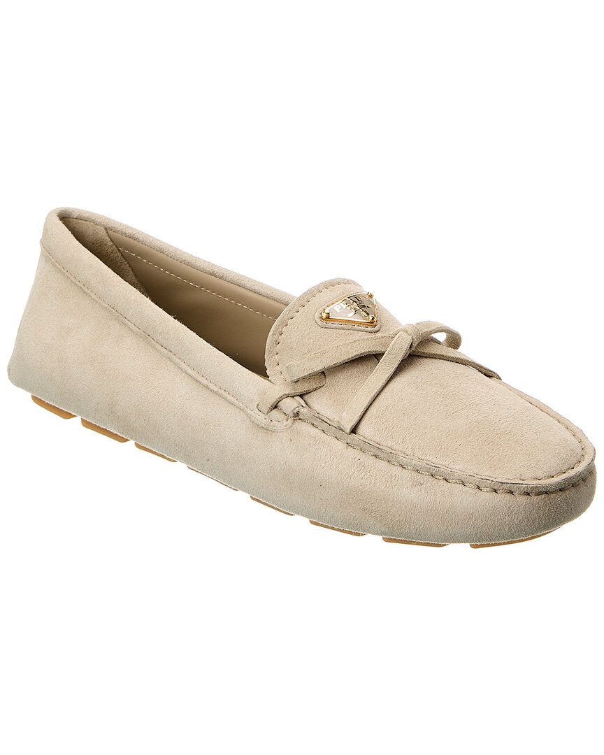 Shop Prada Cruise Suede Loafer In White