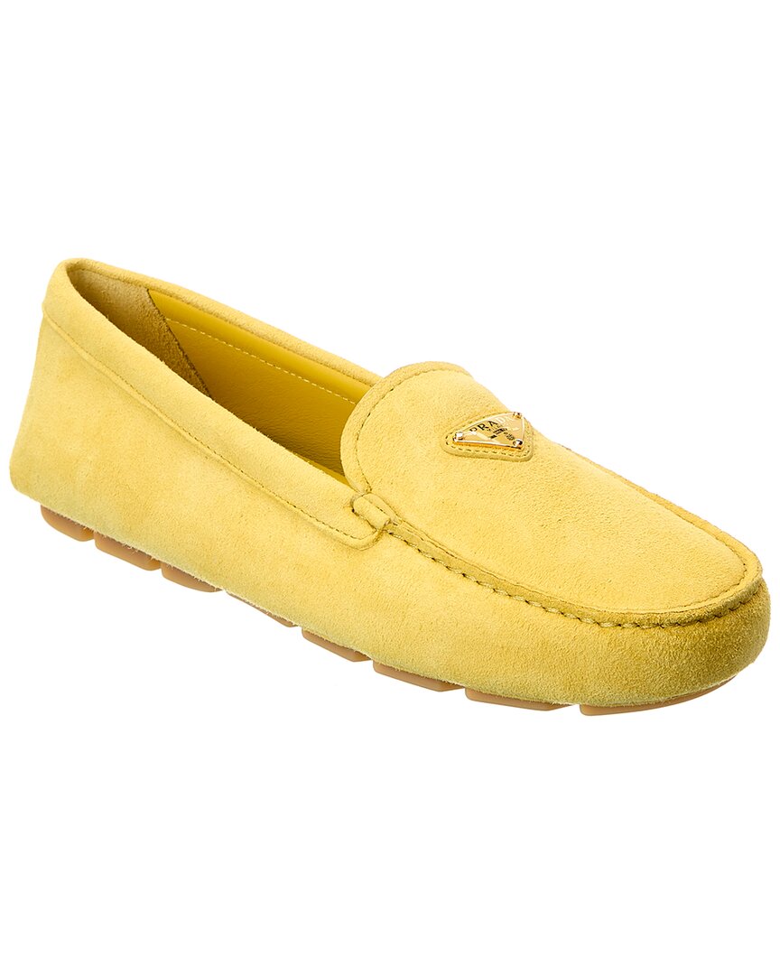 Shop Prada Suede Loafer In Yellow