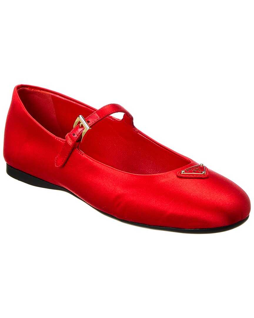Shop Prada Satin Ballerina Flat In Red