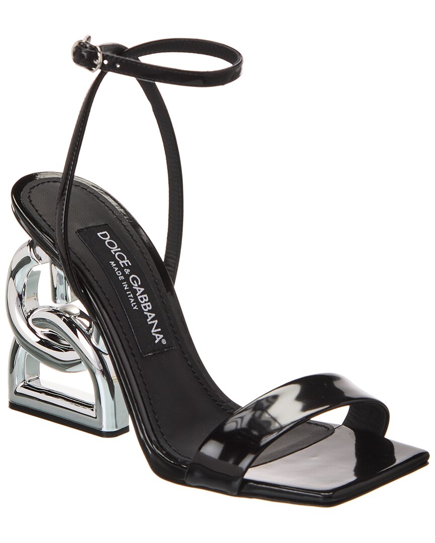 Dolce & Gabbana Square Sandals Shiny Calfskin D&g In Black