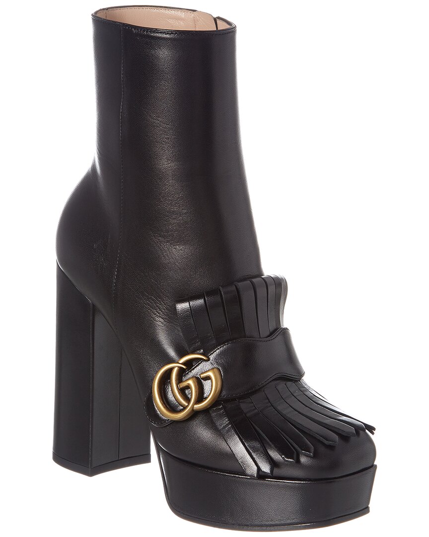 Shop Gucci Fringe Leather Platform Boot In Black