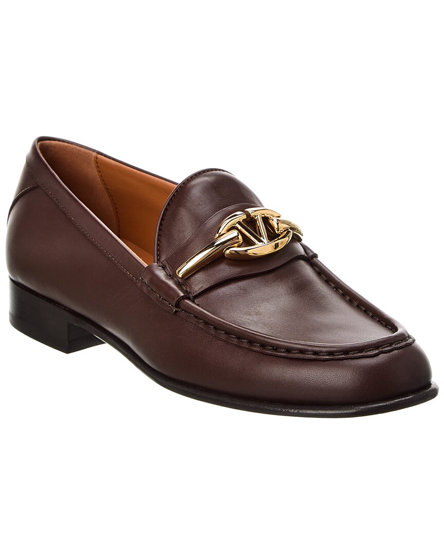 Shop Valentino Vlogo Leather Loafer In Brown