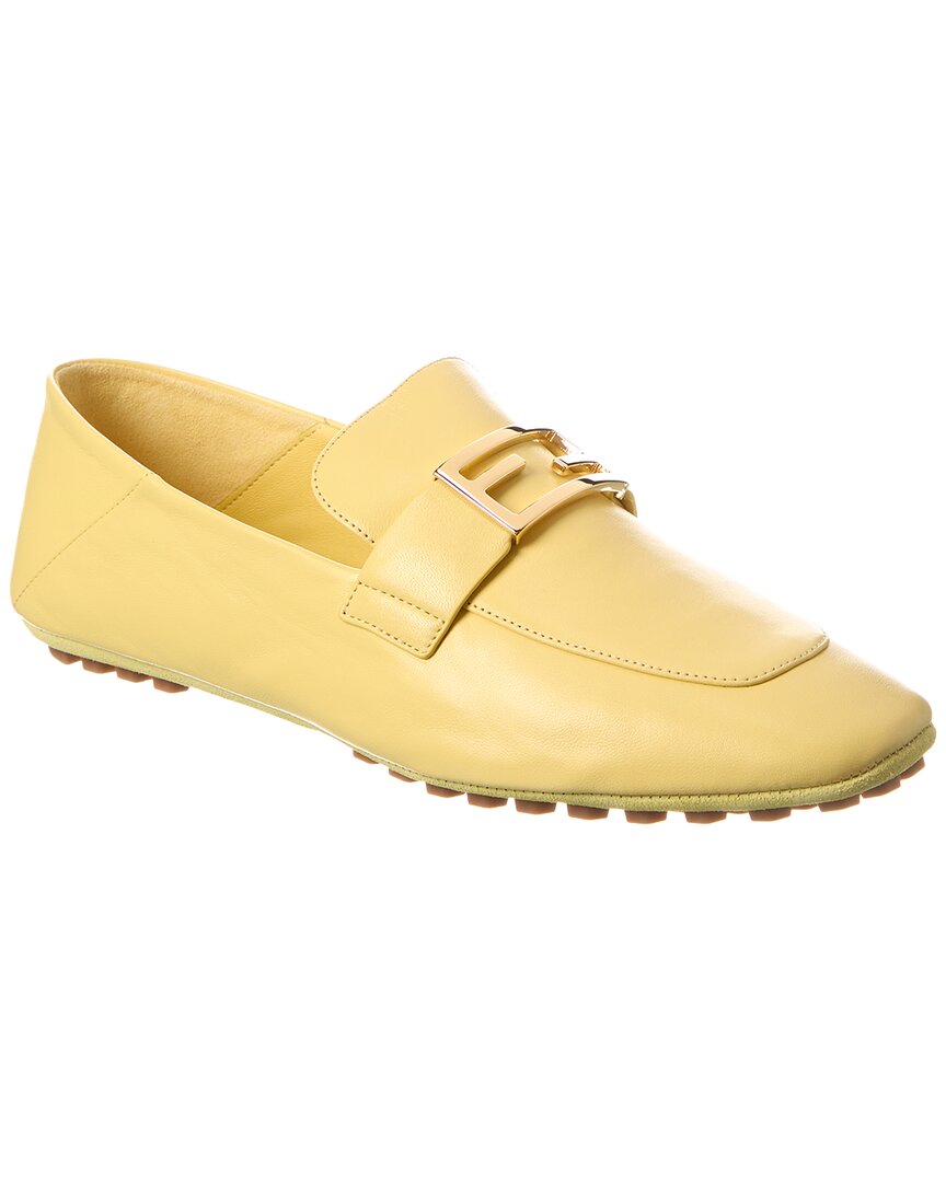 Shop Fendi Baguette Leather Loafer In Yellow