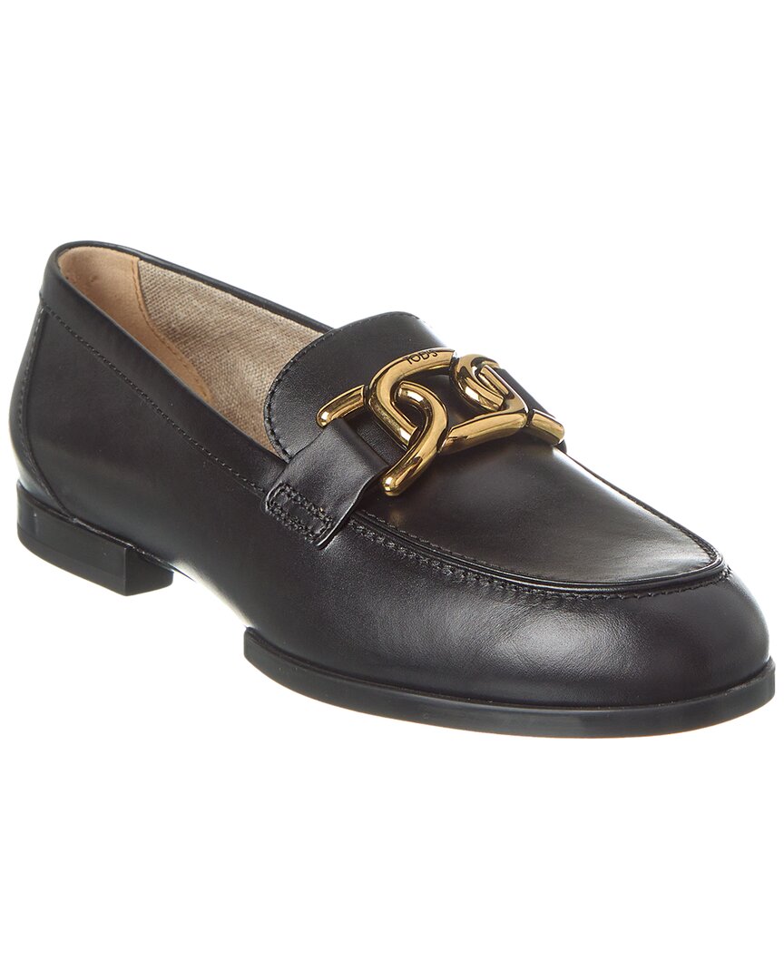 Shop Tod's Chain-embellished Leather Loafer In Black