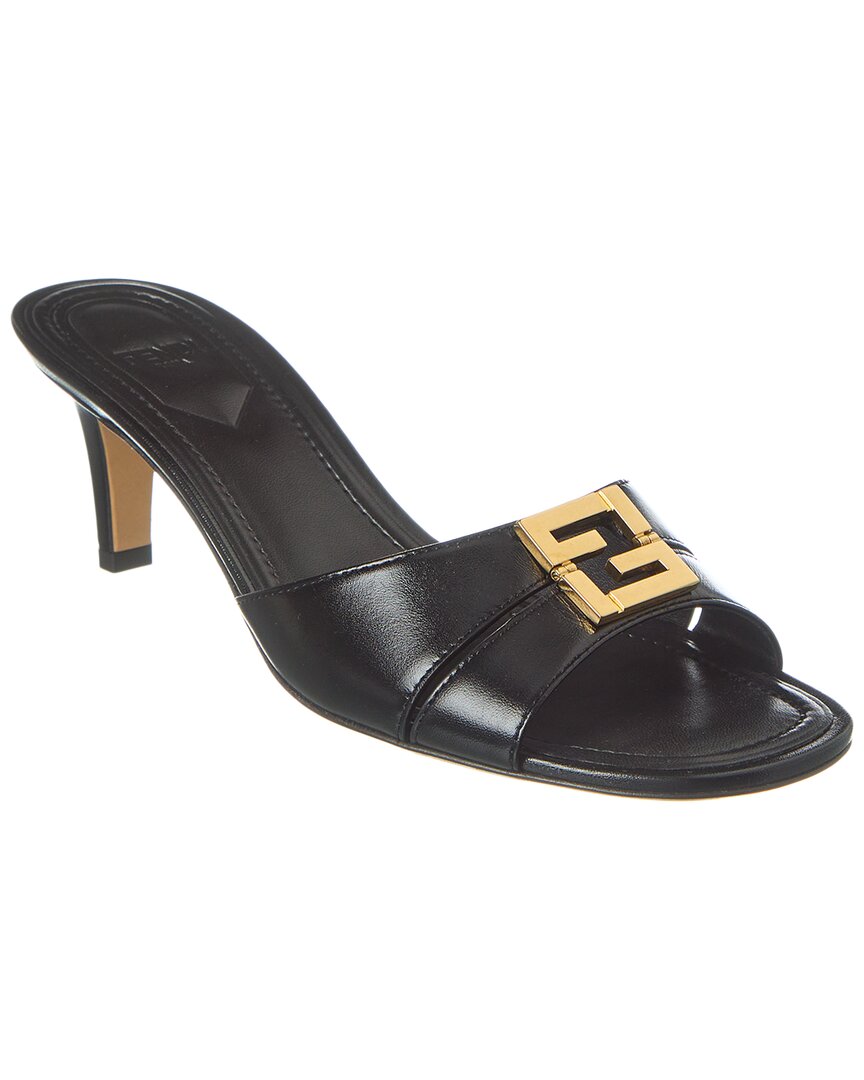Shop Fendi Ffold Leather Sandal In Black