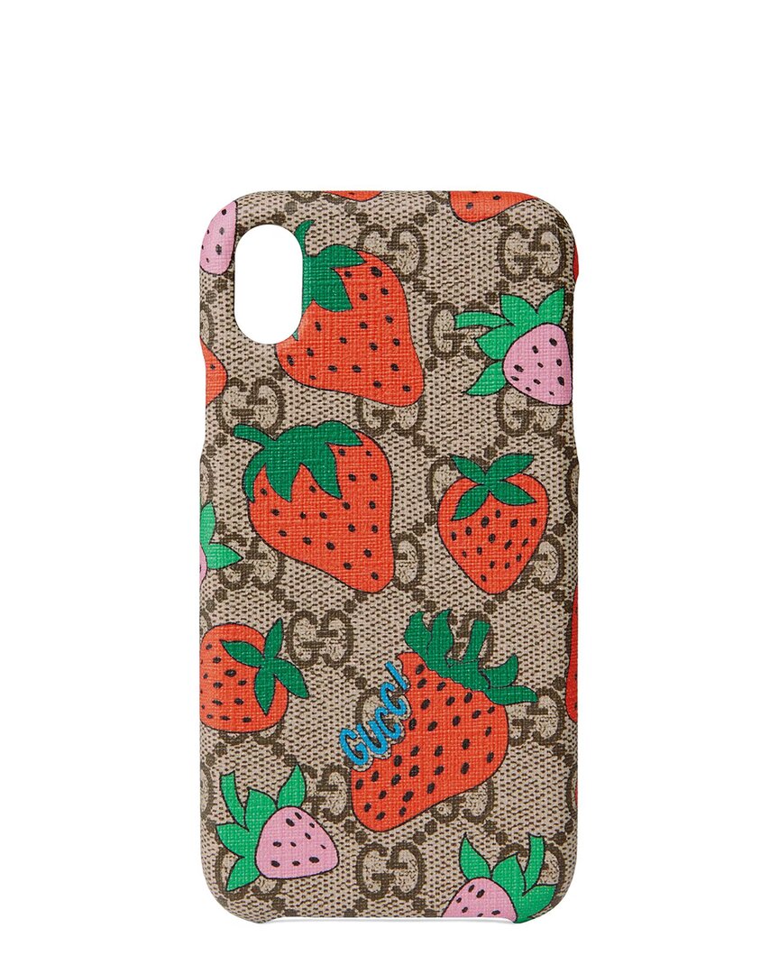 Gucci Gg Supreme Strawberry Iphone Xr Case Cover In Beige
