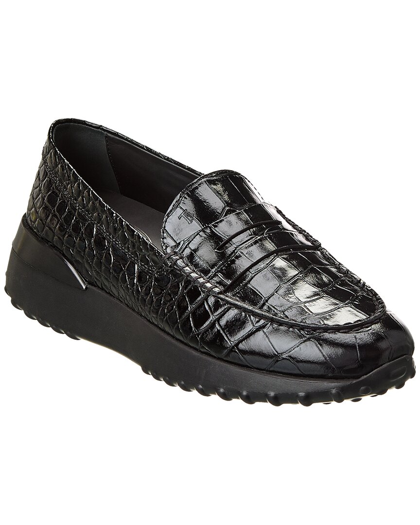 Tod's Croc-embossed Leather Loafer In Black