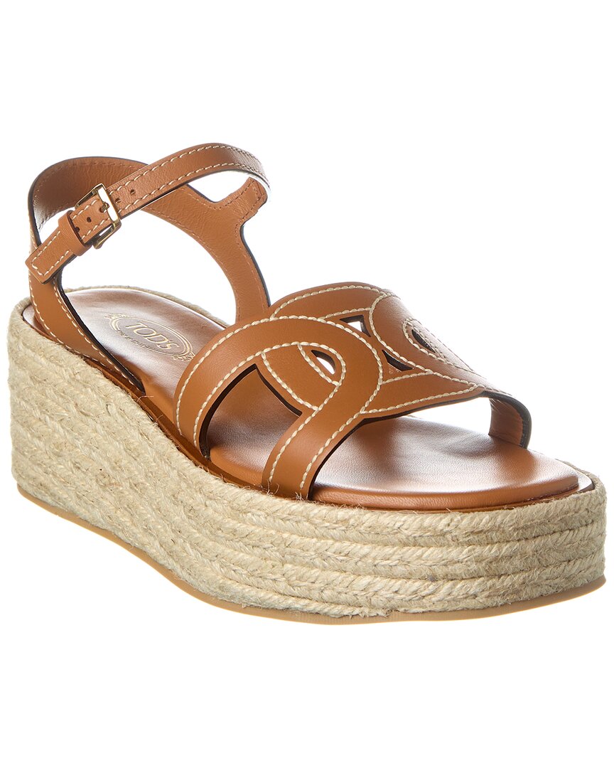 Shop Tod's Kate Leather Wedge Sandal In Brown