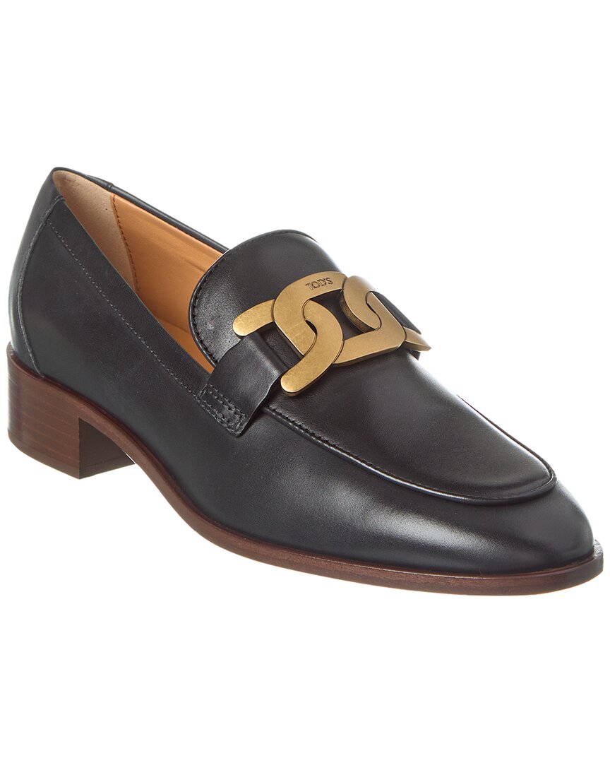 Shop Tod's Chain Detail Leather Loafer In Black
