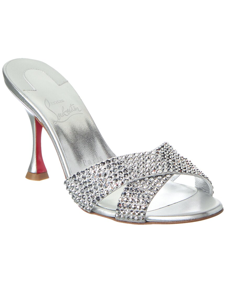 Shop Christian Louboutin Mariza Is Back Strass 85 Suede Mule In White