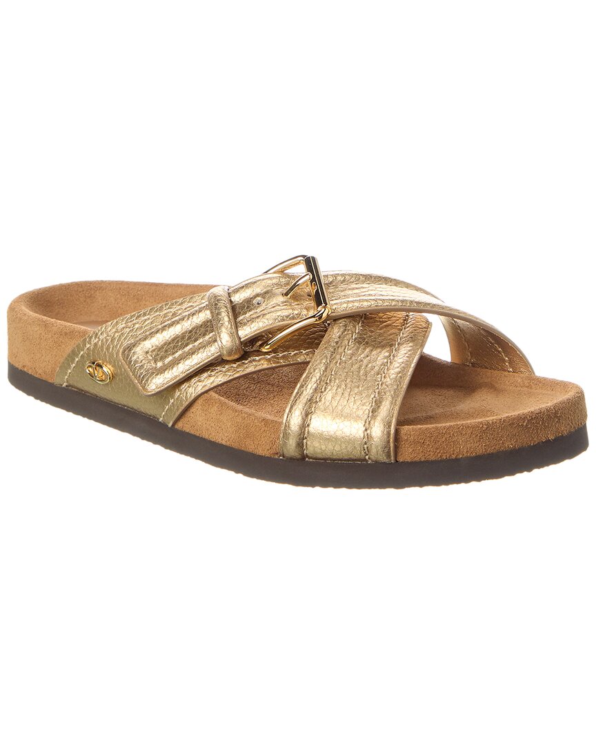 Valentino Garavani Fussfriend Slide Sandal In Metallic Grainy Calfskin 30mm Woman Gold 42 In Gold