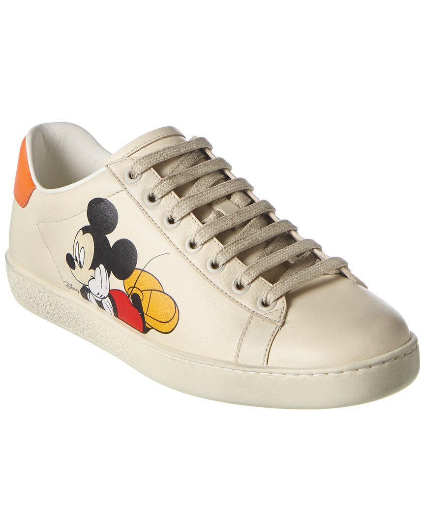 Gucci X Disney Ace Leather Sneaker In Beige