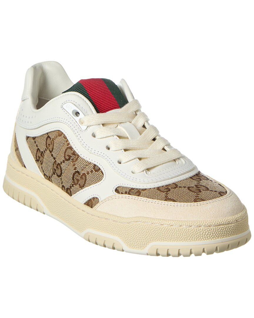 Shop Gucci Re-web Gg Canvas & Leather Sneaker In White