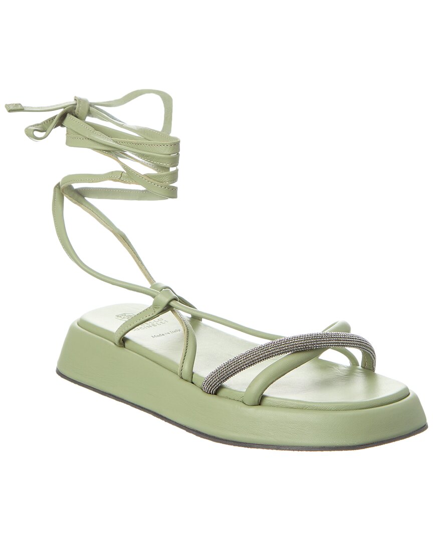 Brunello Cucinelli Ankle Wrap Leather Sandal In Green
