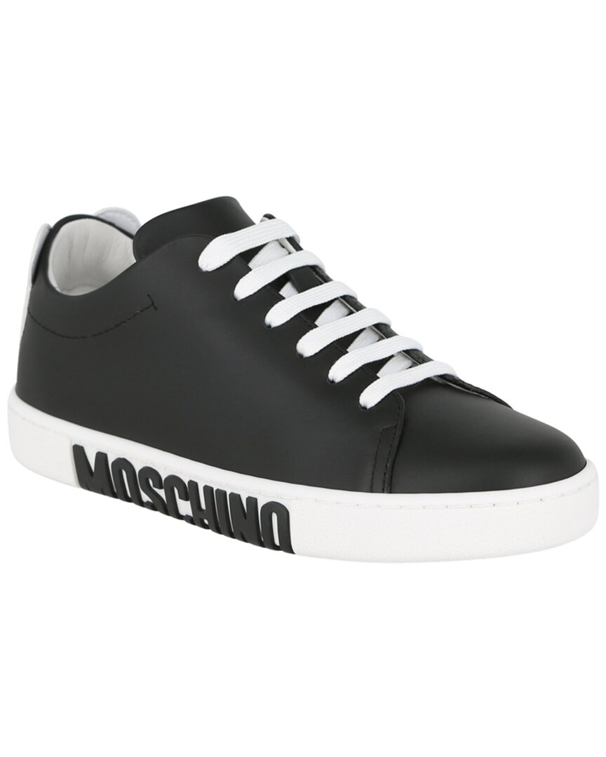 Moschino Logo Leather Sneaker In Black