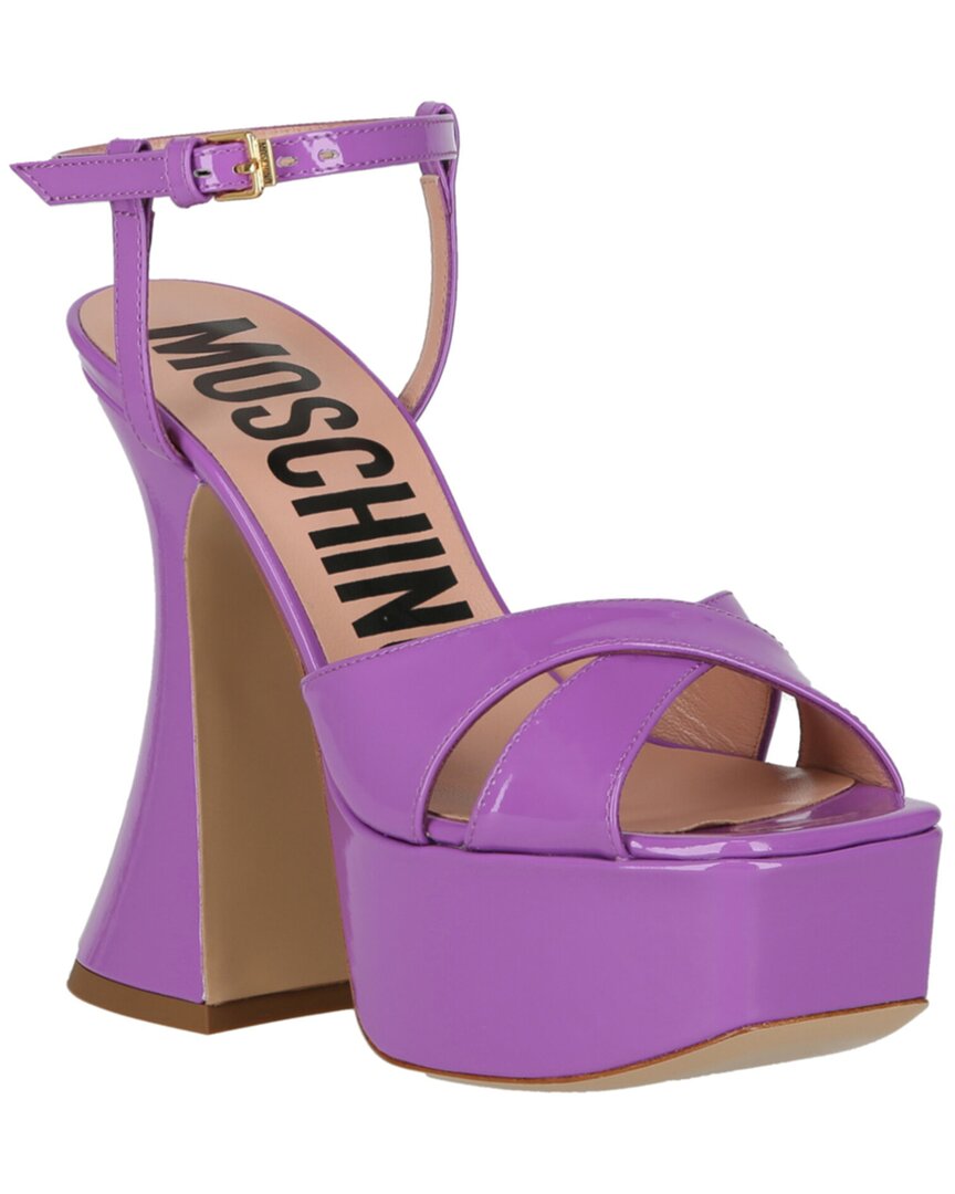 Moschino Patent Leather Platform Heeled Sandals In Purple