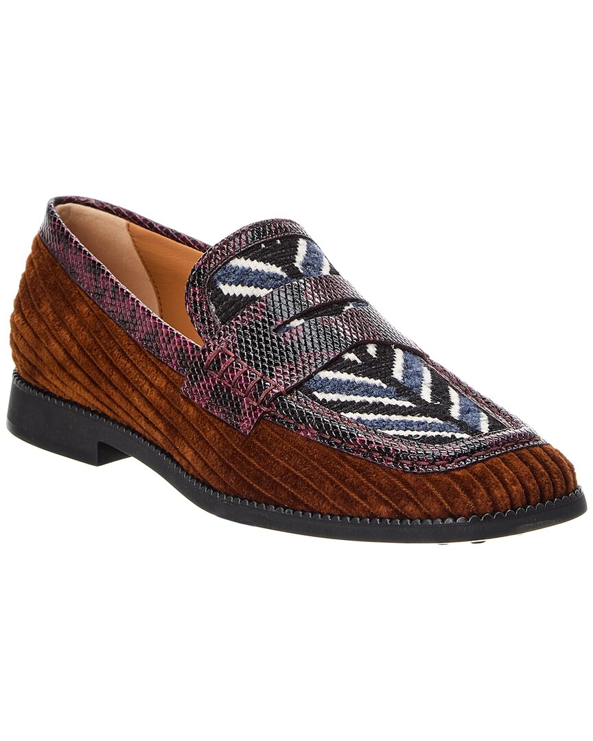 Tod's Kate Gommino Velvet & Embossed Leather Loafer In Brown