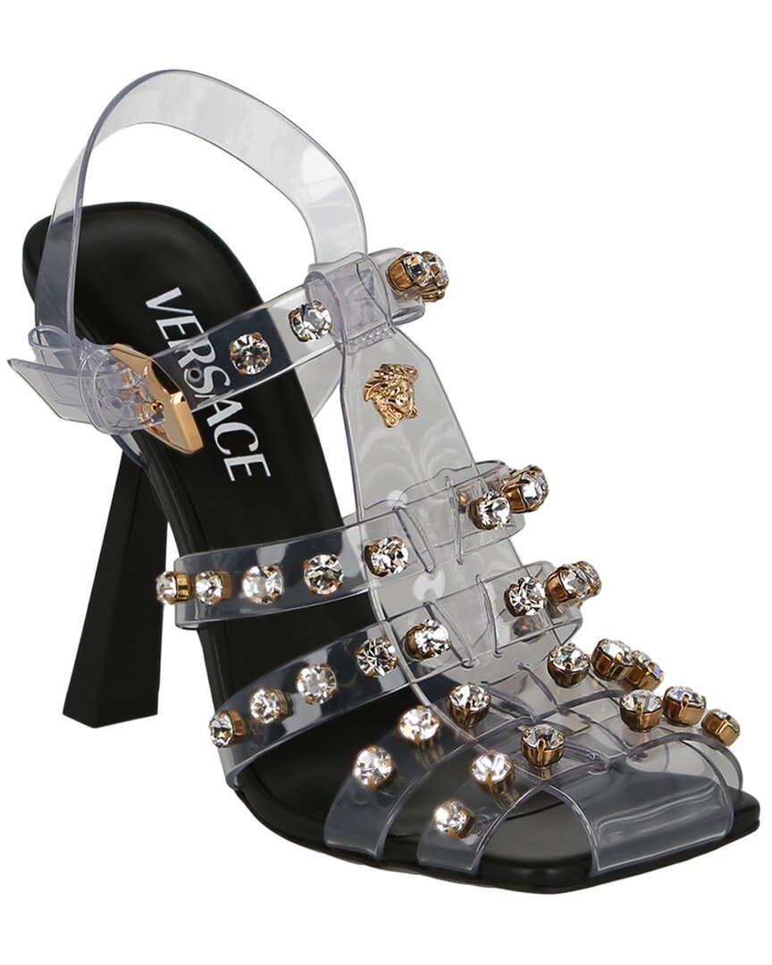 Shop Versace Crystal Embellished Sandal In Black