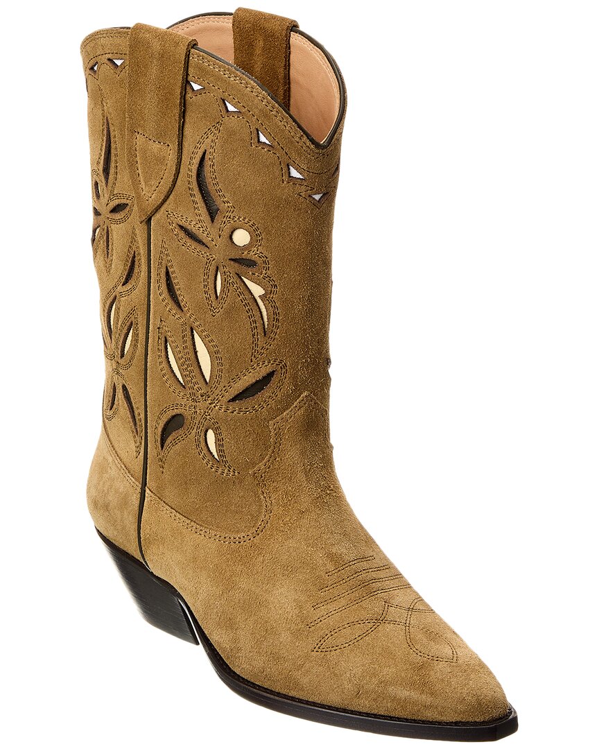 Isabel Marant Duerto Perforated Suede Western Boots In Green