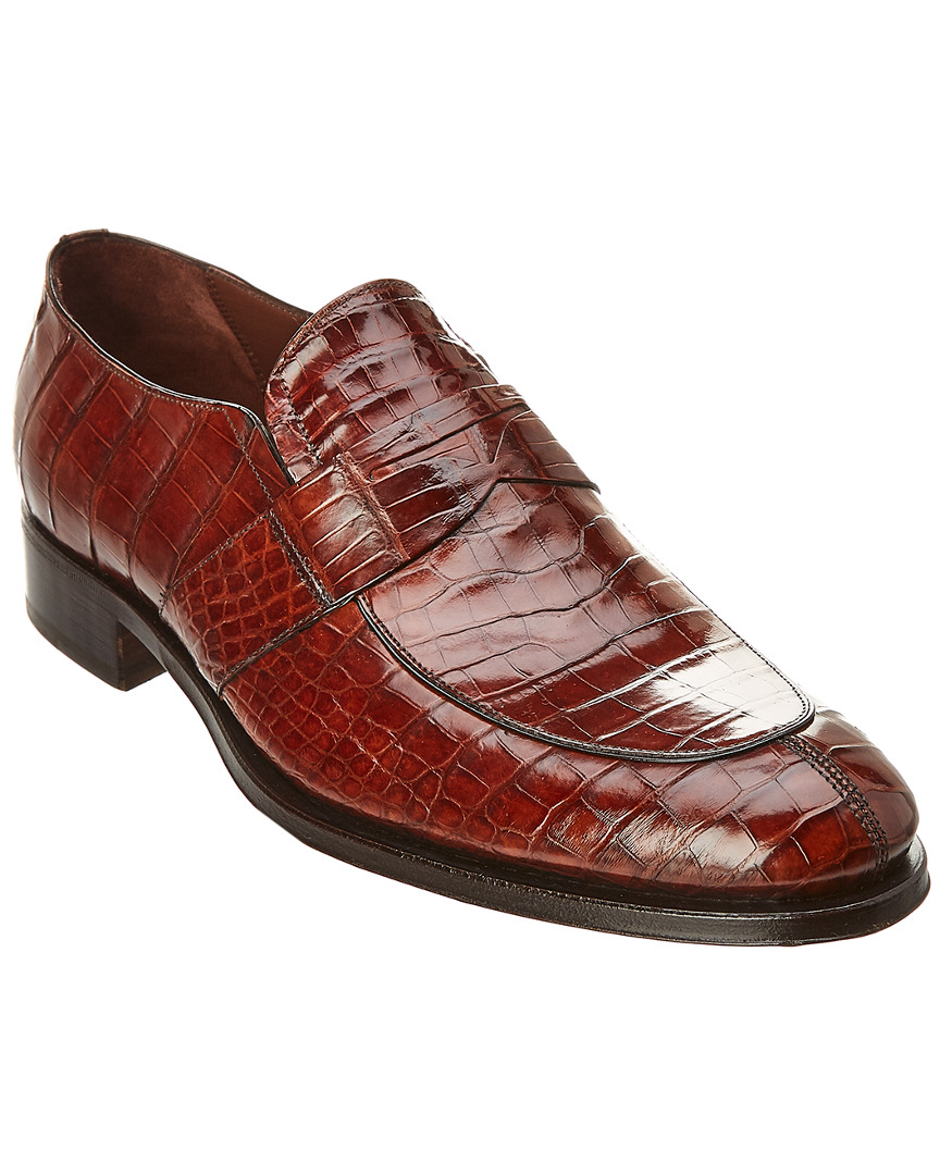 Caporicci Alligator Leather Penny Loafer In Brown