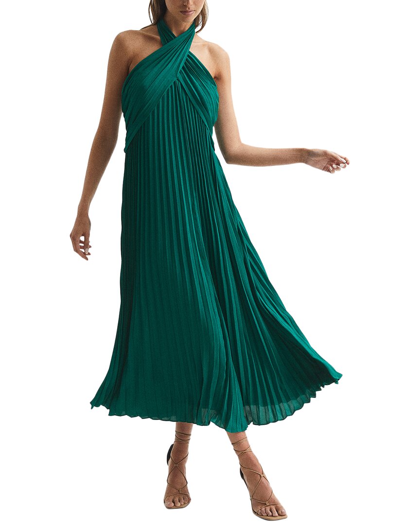 Reiss Roya Halter Neck Pleated Midi Dress
