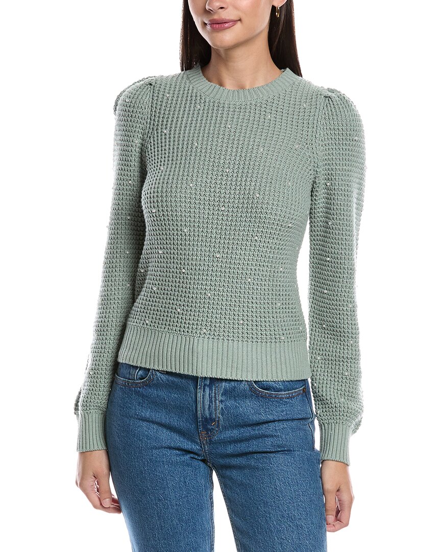 Michael Stars Francesca Puff Sleeve Wool-blend Sweater In Green