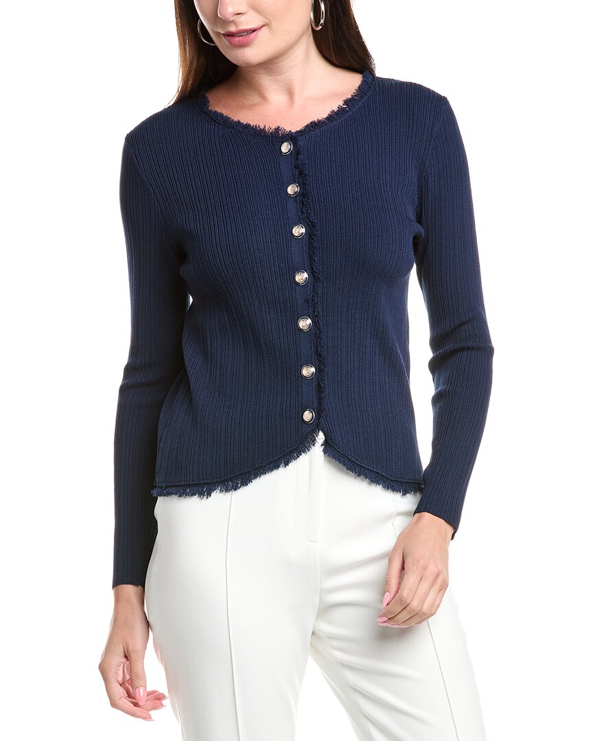 T Tahari Variegated Rib Curved Hem Sweater