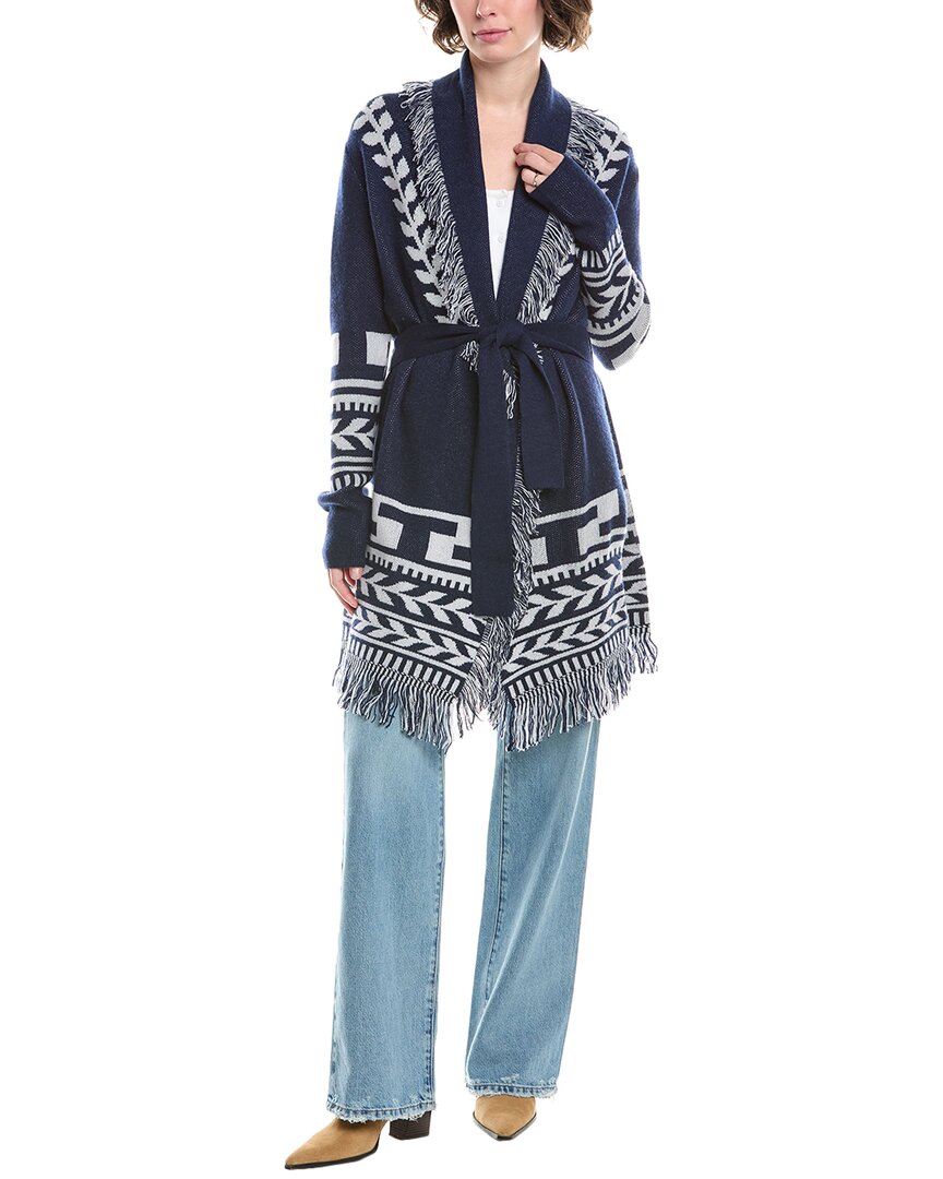 Raffi Intarsia Fringe Wool & Cashmere-blend Cardigan In Blue