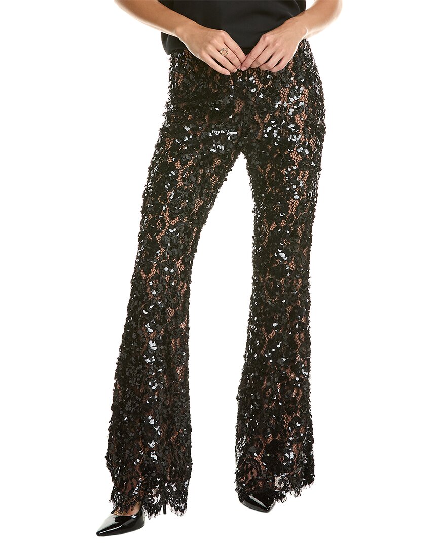 Shop Michael Kors Collection Floral Lace Silk-lined Bootcut Pant In Black