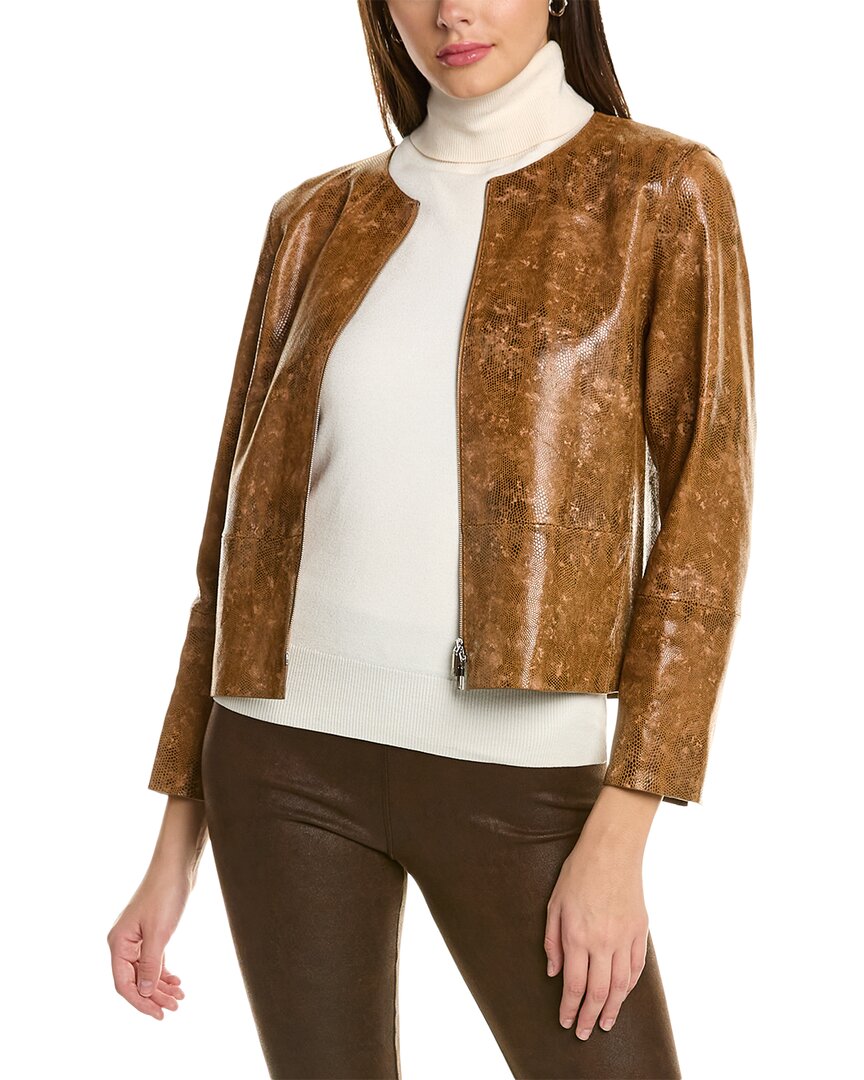 Shop Lafayette 148 New York Griffith Leather Jacket In Brown