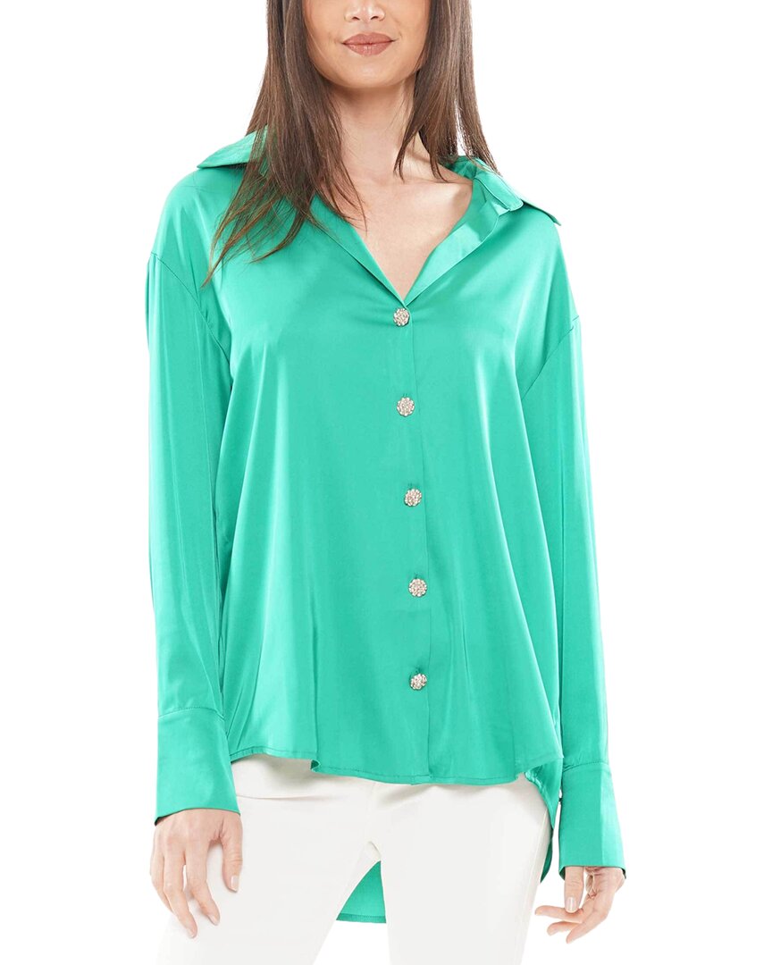 Why Dress Satin Button Down Blouse In Green