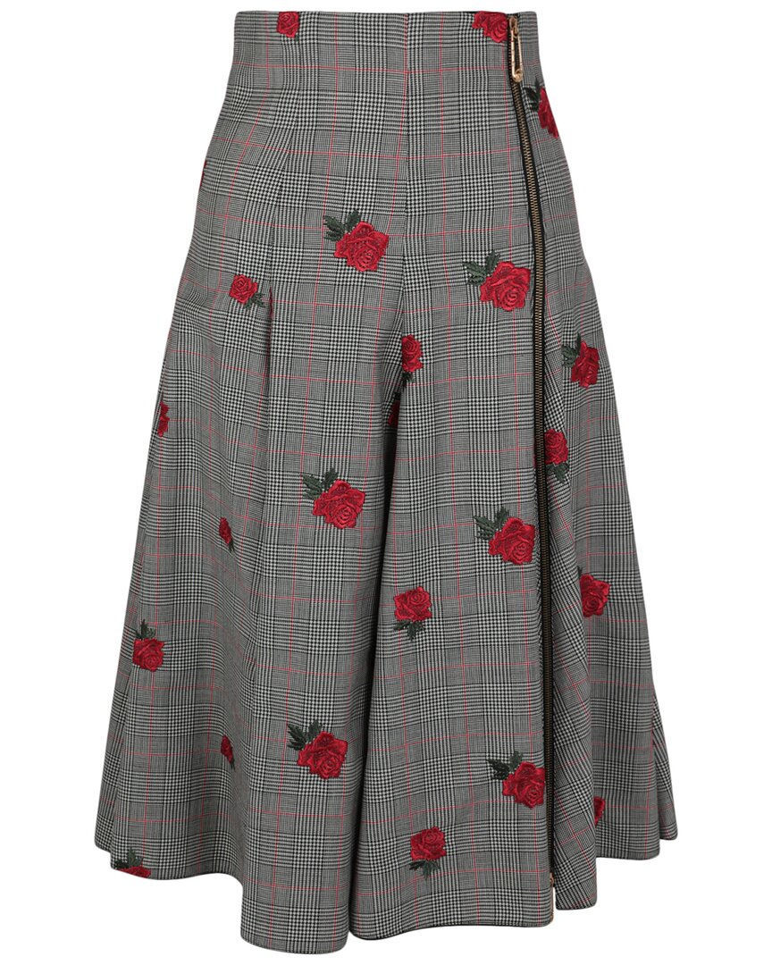 Versace Floral Embroidered Plaid Wool & Mohair-blend Skirt