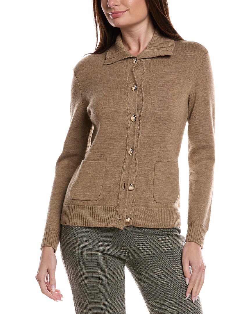 Bruno Magli Merino Wool Epaulet Sweater Jacket In Tan