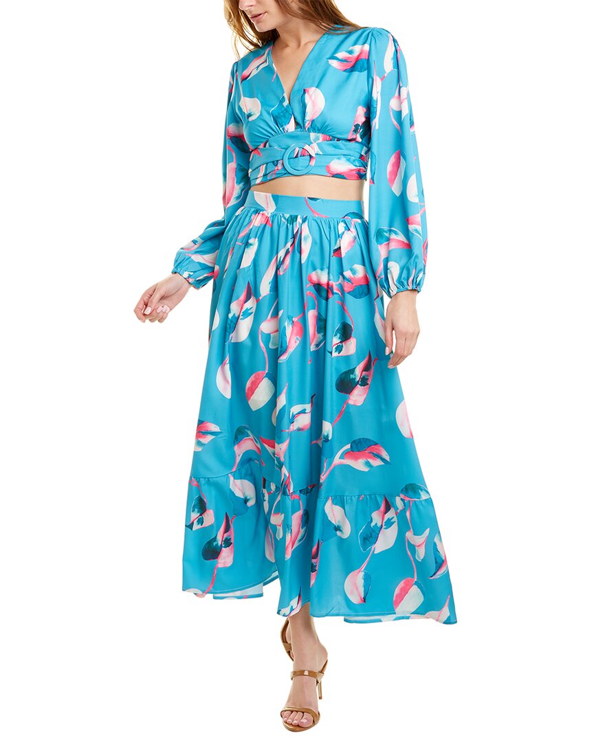 Shop Beulah 2pc Midi Skirt Set In Blue