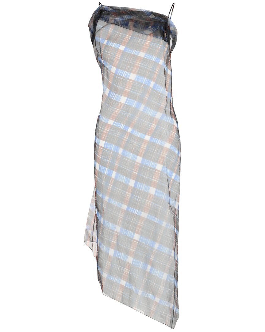 Ferragamo Organza Plaid-check Midi Dress
