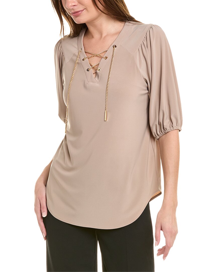 Shop Joseph Ribkoff Lace-up Top In Brown