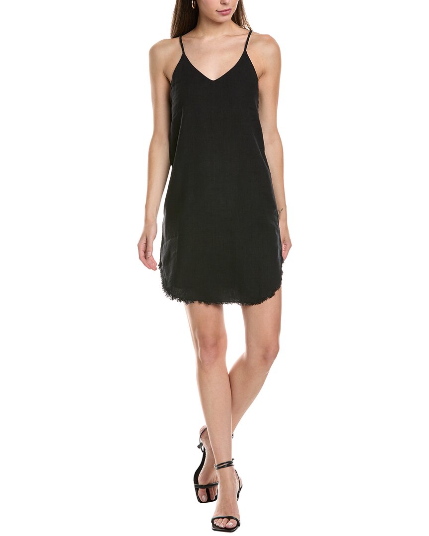 Shop Krisa Frayed Hem Linen Mini Dress In Black