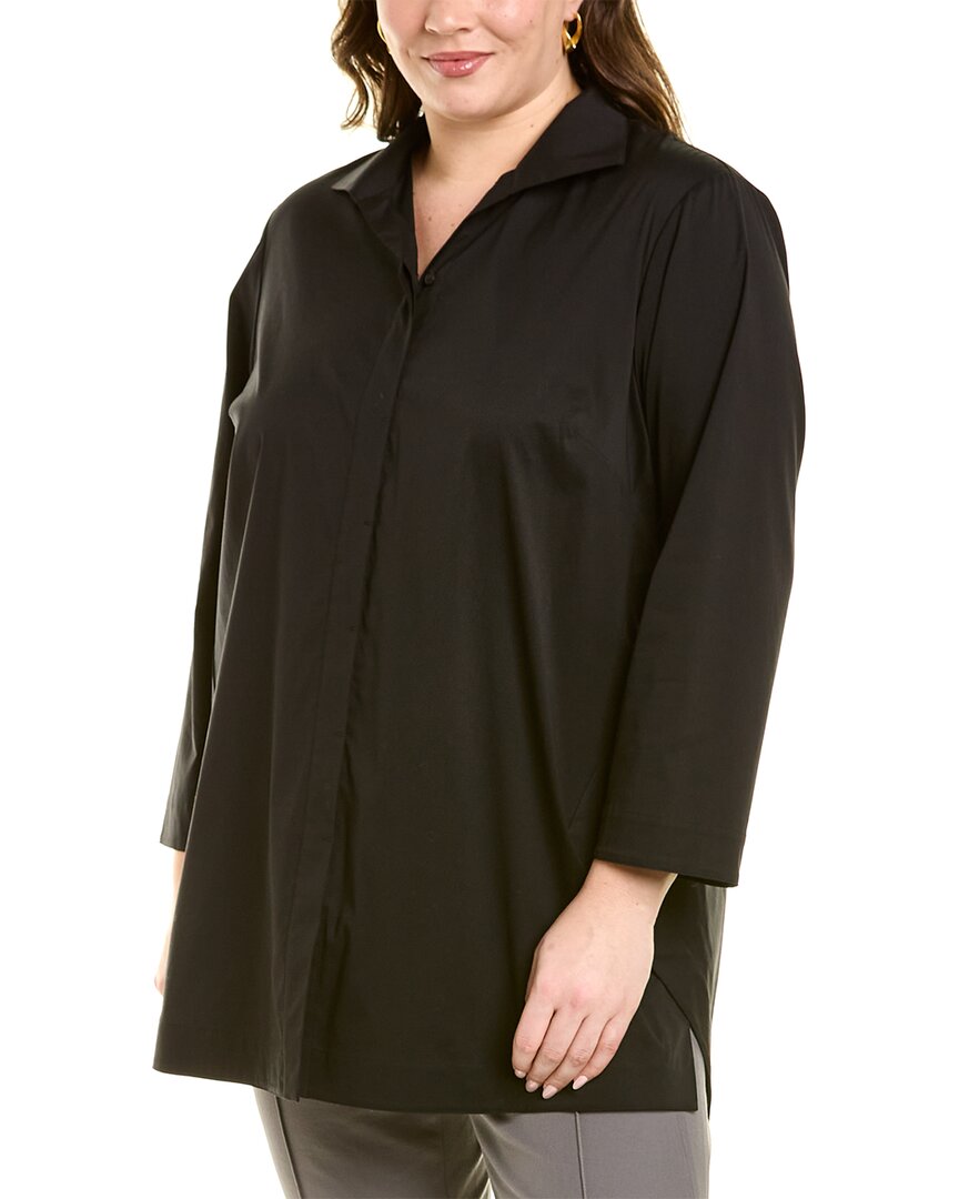 Lafayette 148 Plus-size Silk Double Georgette Blouse In Black