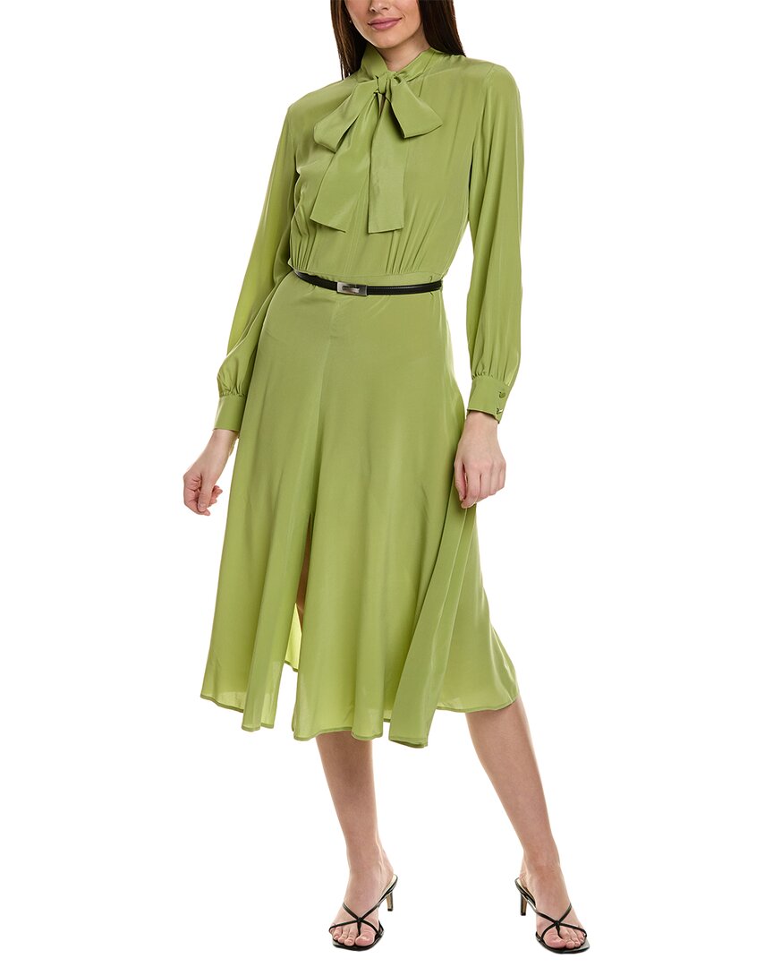 Shop Max Mara Studio Revere Silk Midi Dress In Green