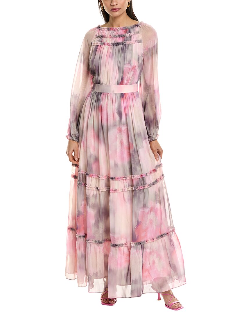 Pre-owned Ted Baker Ruffle Detail Maxi Dress Women's In Pink